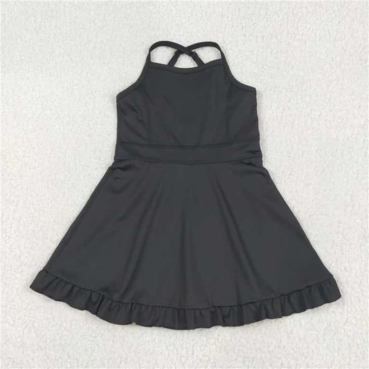 USA Warehouse (IN STOCK)S0552 Kids Girls Ruffle Athletic Dress Black Straps Cute Sporty Dresses for Girls