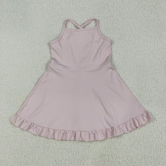 S0553RTS NO MOQ Baby Girls Summer Yoga Dress  Baby Girls Pink Knit Knee Length Active Wear Dresses