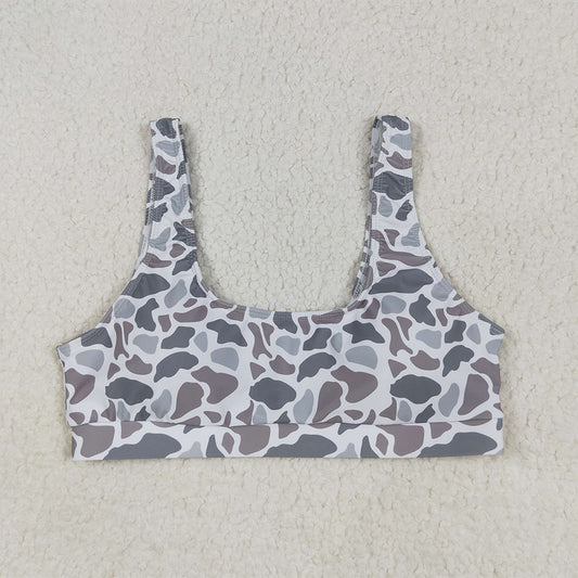 8.14 USA Shop (in stock)S0556RTS Adult Women's Swimsuit Adult Women Light Grey Camo Bra Swim Top