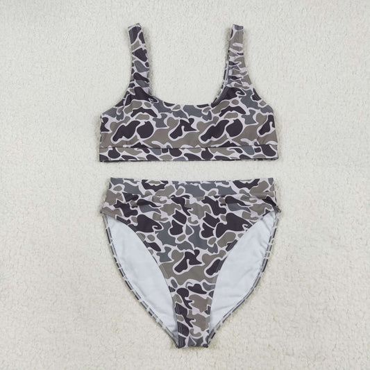 RTS NO MOQ （In stock） S0573+S0574 Adult Women's Swimsuit camo adult women summer swim top  Bottomland camo adult women summer swim bottom
