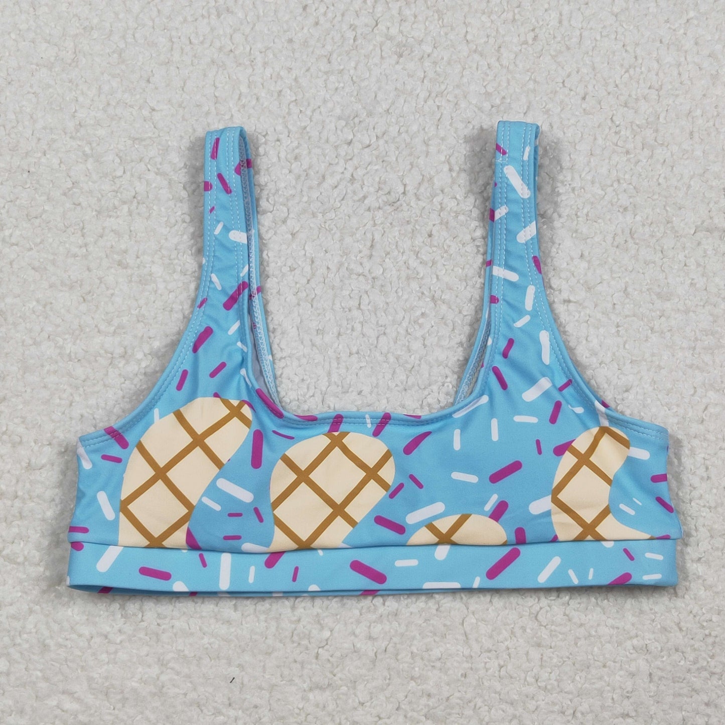 3.3 RTS NO MOQ （In stock）S0575 Adult Women Blue Drip Sprinkles Team Bra Swimming Tops