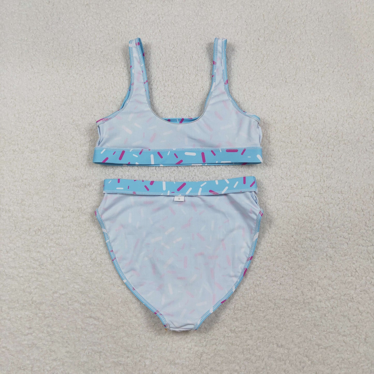 3.3 RTS NO MOQ （In stock）S0575 Adult Women Blue Drip Sprinkles Team Bra Swimming Tops