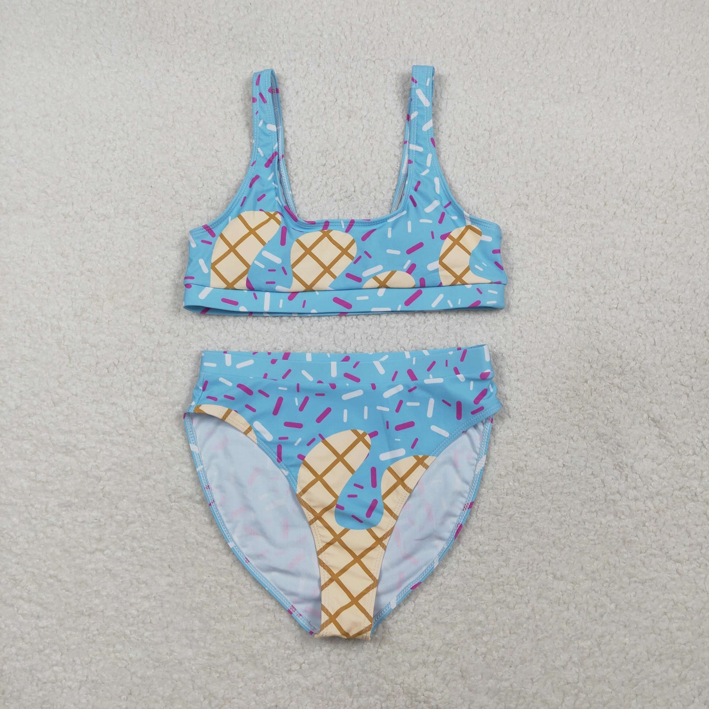 3.3 RTS NO MOQ （In stock）S0575 Adult Women Blue Drip Sprinkles Team Bra Swimming Tops