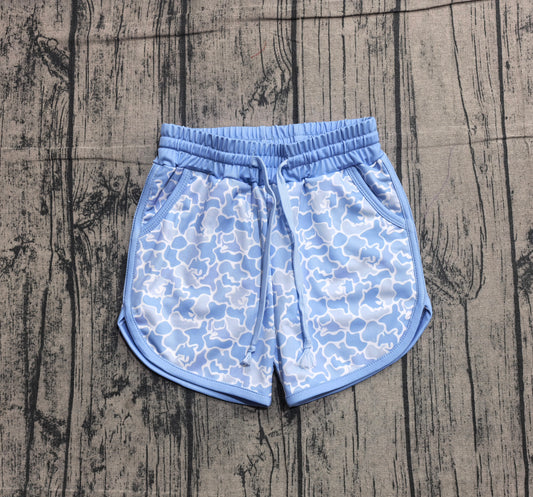 4.1 S0582 Sample No Moq Baby Girls Blue Whales Camo Pockets Swimming Trunks Bottom Preorder