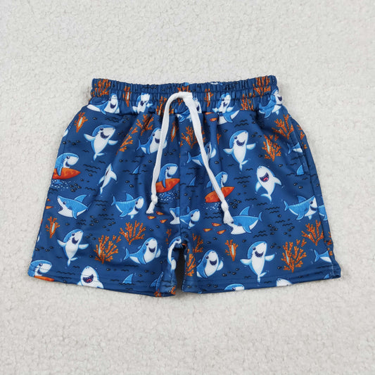12.23 RTS NO MOQ （In stock）S0588 Baby Boys Summer Shorts Baby Boys Sea World Sharks Swimming Trunks Bottom