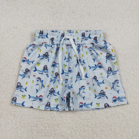 12.27 RTS NO MOQ （In stock）S0586 Baby Boys Summer Shorts Baby Boys Sea World Sharks Swimming Trunks Bottom