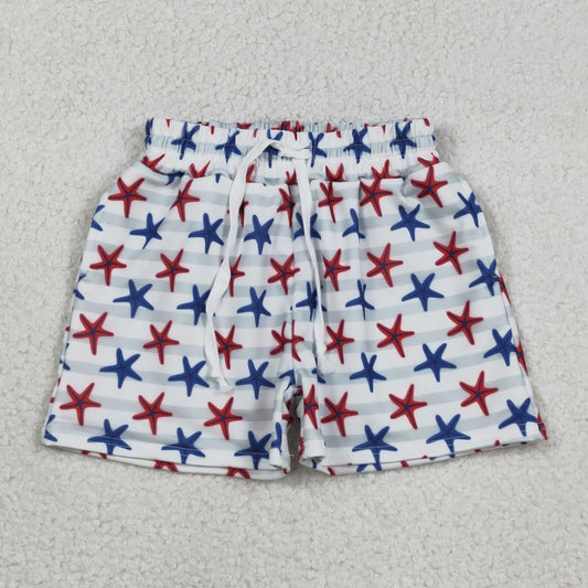 12.12 RTS NO MOQ （In stock）S0588 Baby Boys Summer Shorts Baby Boys Sea World Red Blue Starfishes Swimming Trunks Bottom