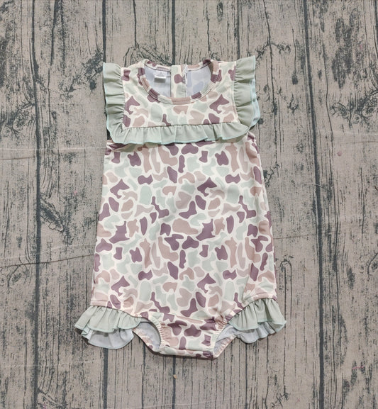 11.11 S0595 Sample No Moq Baby Girls Khaki Camo Ruffle Swimsuits