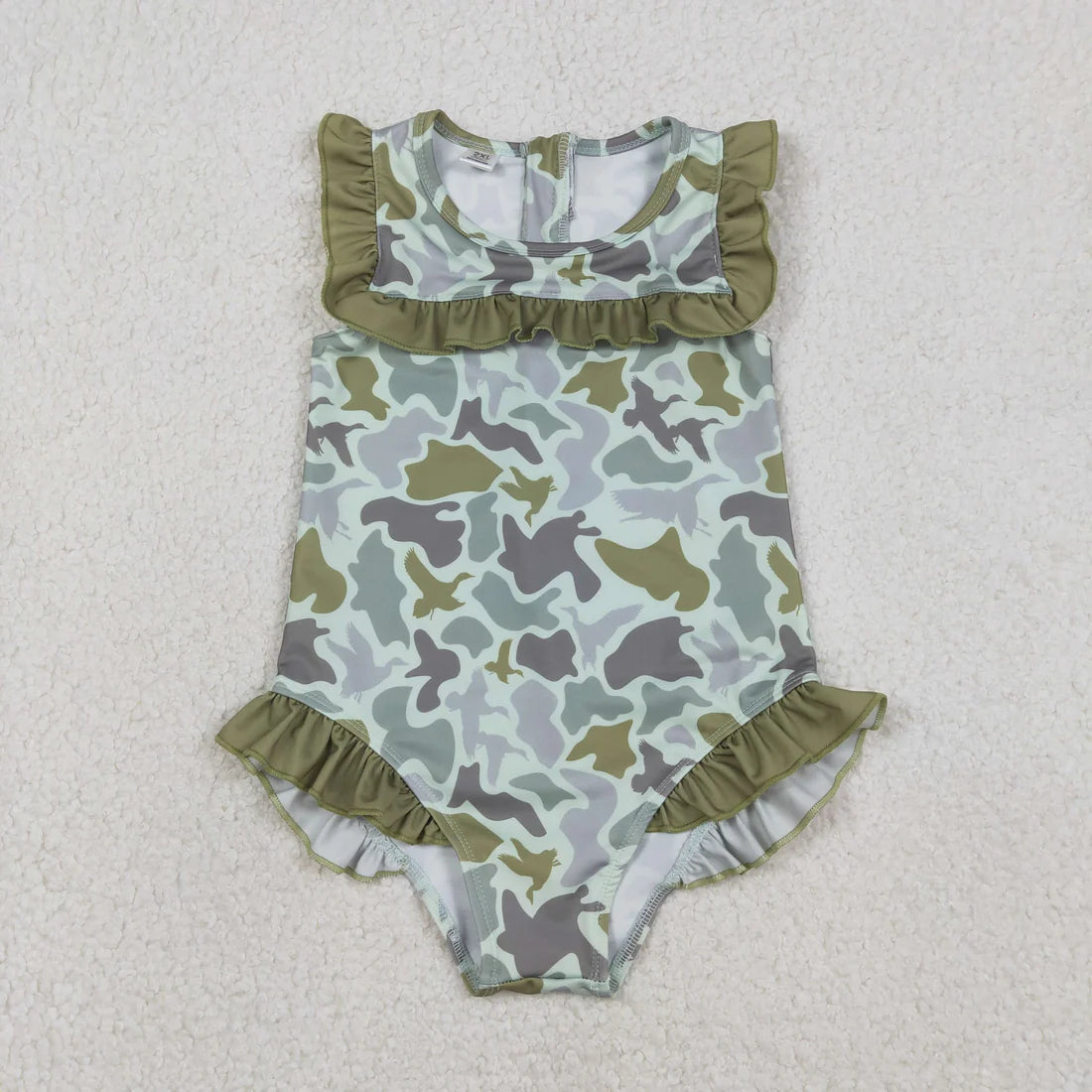 1.12 RTS Sibling Baby Girls Southern Hunting Camo Ruffle Swimming Swimsuits