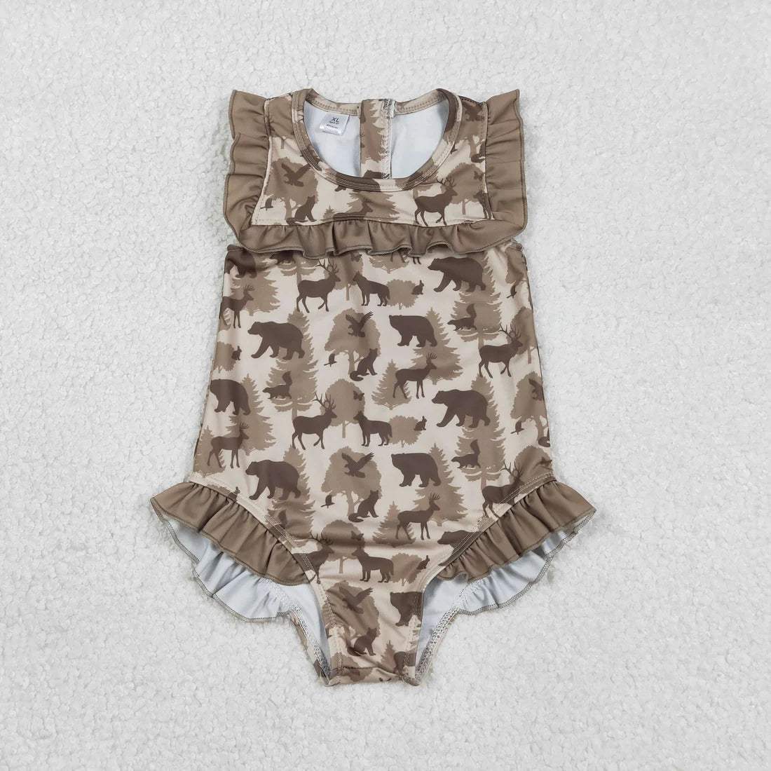 1.12 RTS Sibling Baby Girls Southern Hunting Camo Ruffle Swimming Swimsuits