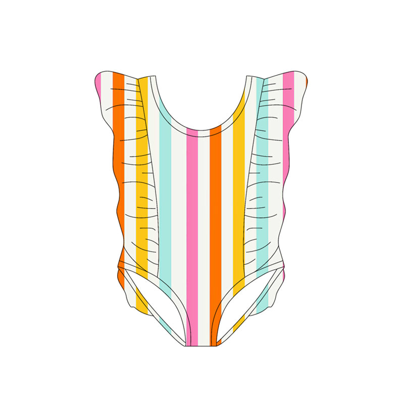 11.11 S0616 Pre Order No moq Baby Girls Colorful Stripe Swimsuits
