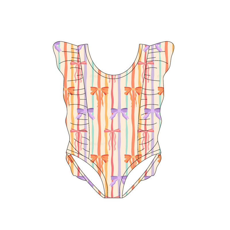 11.11 S0617 Pre Order No moq Baby Girls Colorful Stripe Bows Swimsuits