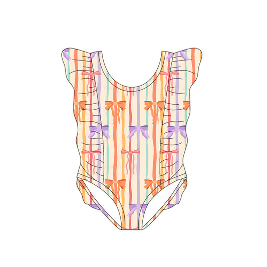 11.11 S0617 Pre Order No moq Baby Girls Colorful Stripe Bows Swimsuits