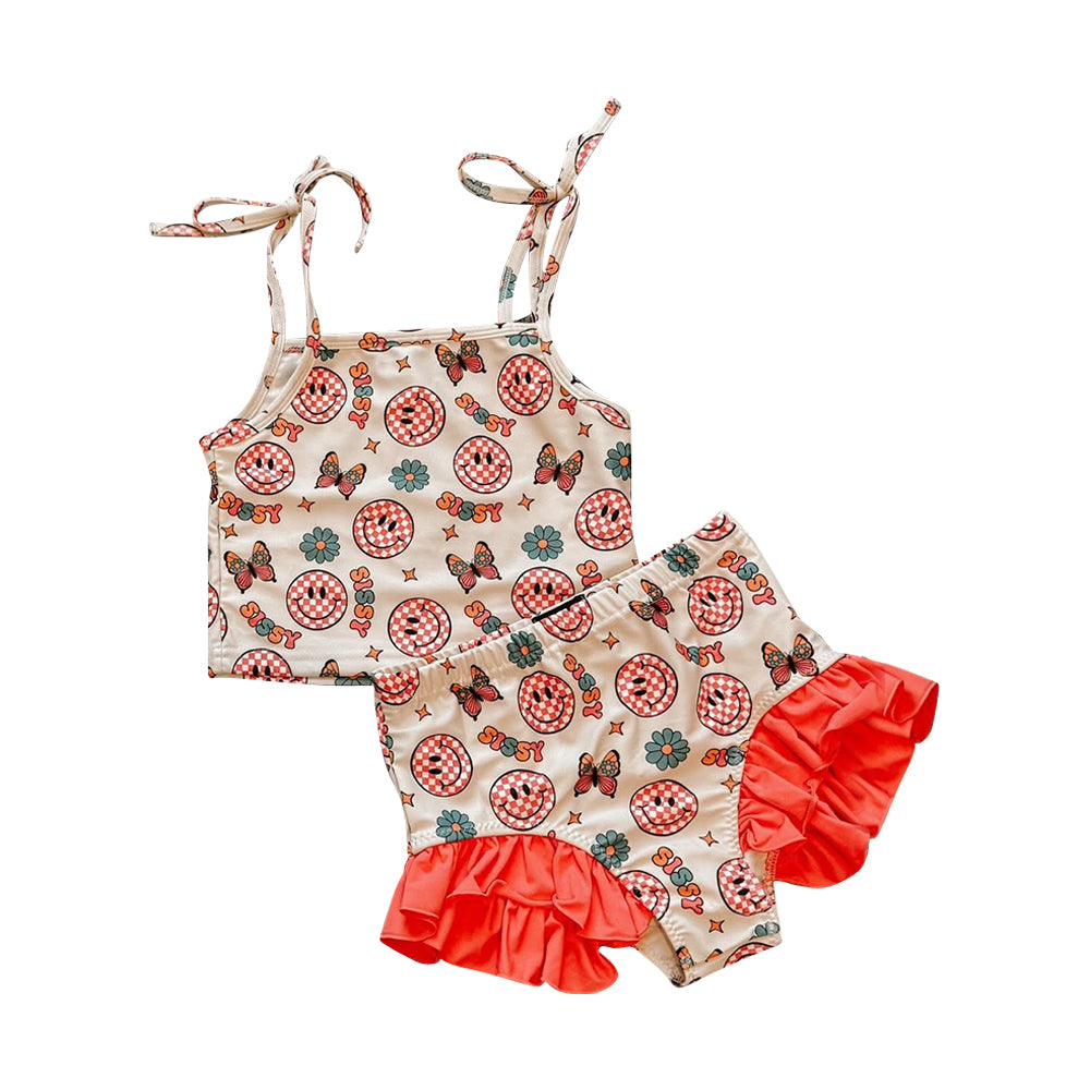 11.15 S0625 Pre Order No moq Baby Girls Strap Smiles Butterfly Sissy Top Bummies 2 Piece Swimsuits