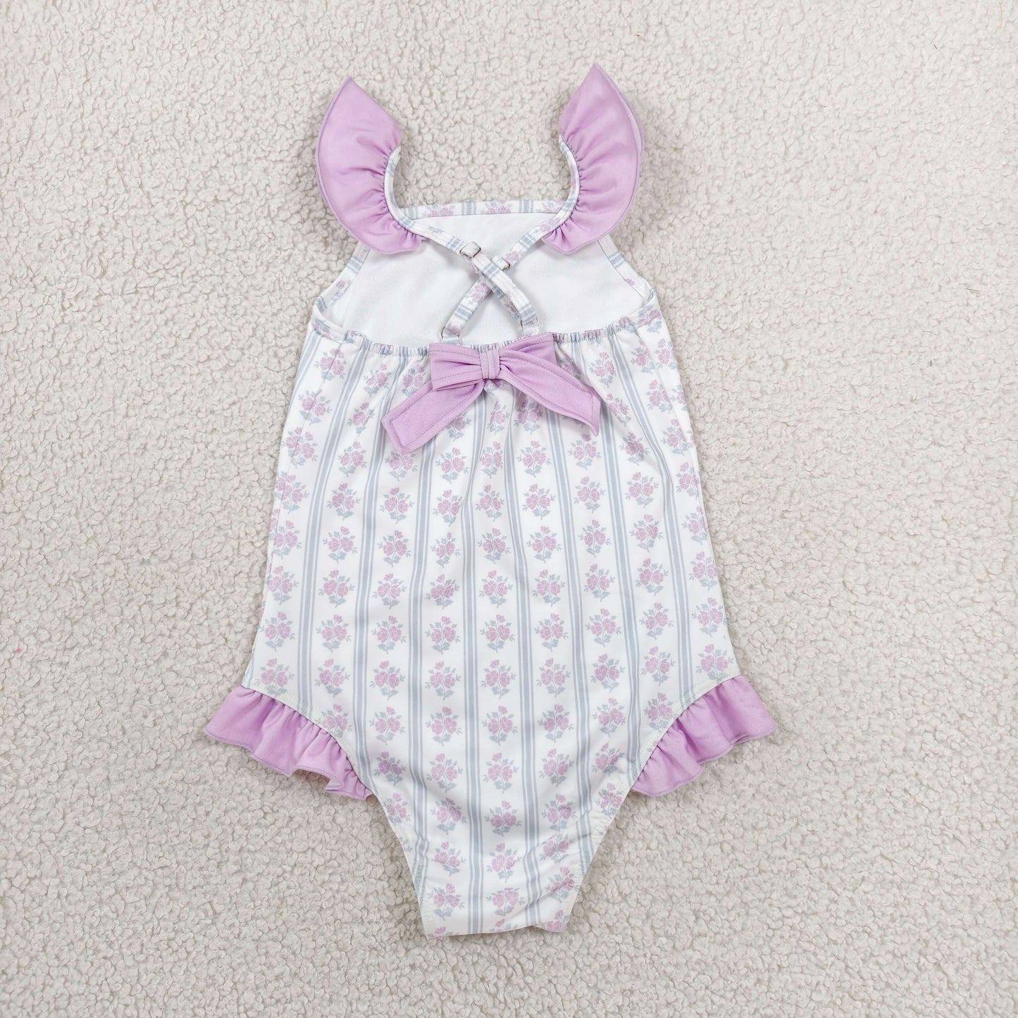 S0643 RTS NO MOQ （In stock ）Flutter sleeves floral stripe baby girls one piece swimsuit