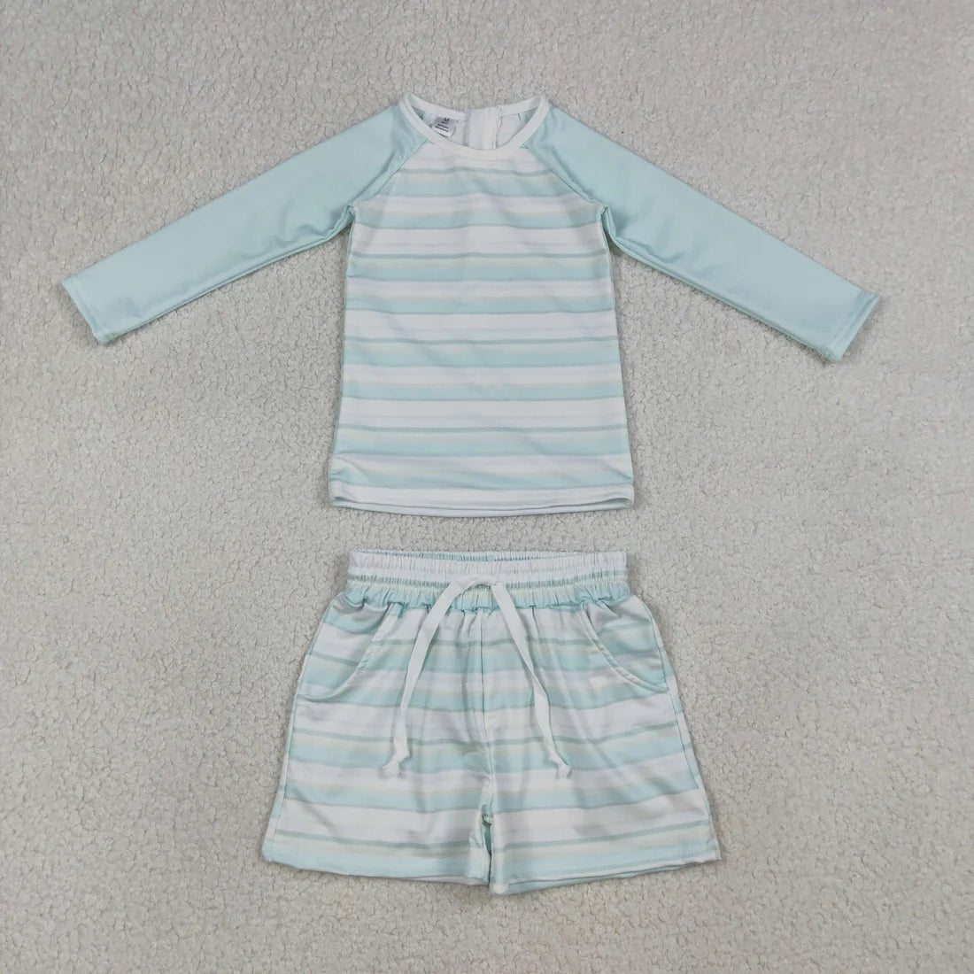 3.26 RTS Sibling Baby Boys Long Sleeve Shirts Top Pockets Shorts Swimsuits