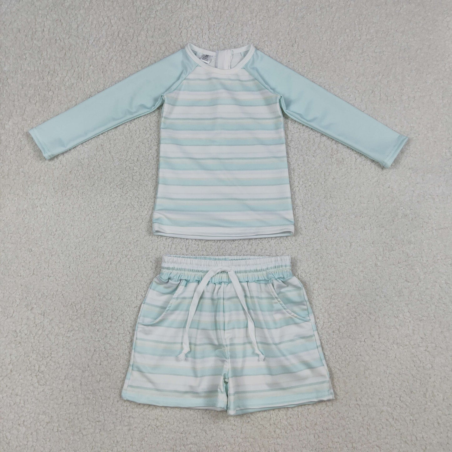 4.10 RTS Sibling Long sleeves stripe top shorts kids boys swimsuit and girls two pieces summer swimsuit