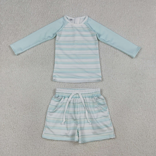 3.17 RTS NO MOQ （In stock）S0649 Baby Boys Summer Fashion Light Blue Stripe Top Pockets Shorts Swimsuits
