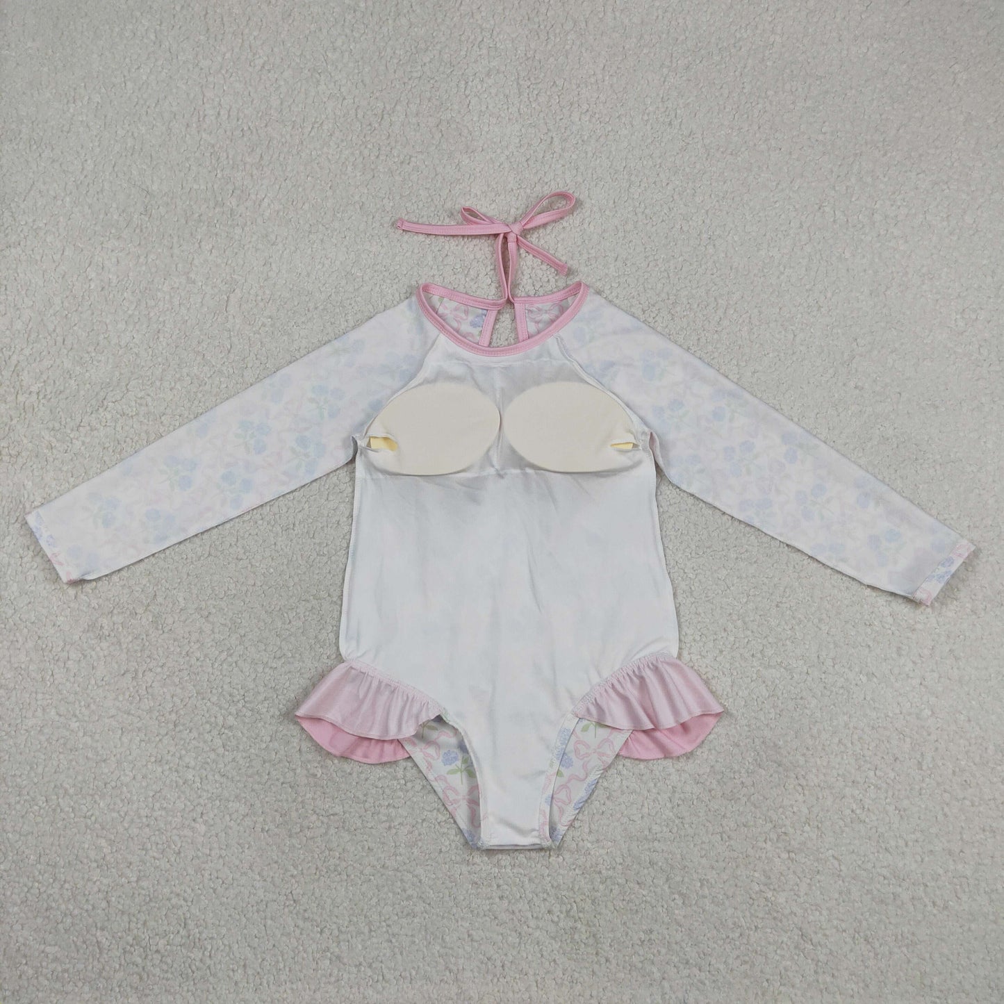 S0655 RTS NO MOQ （In stock ）Long sleeves bow floral baby girls one piece swimsuit
