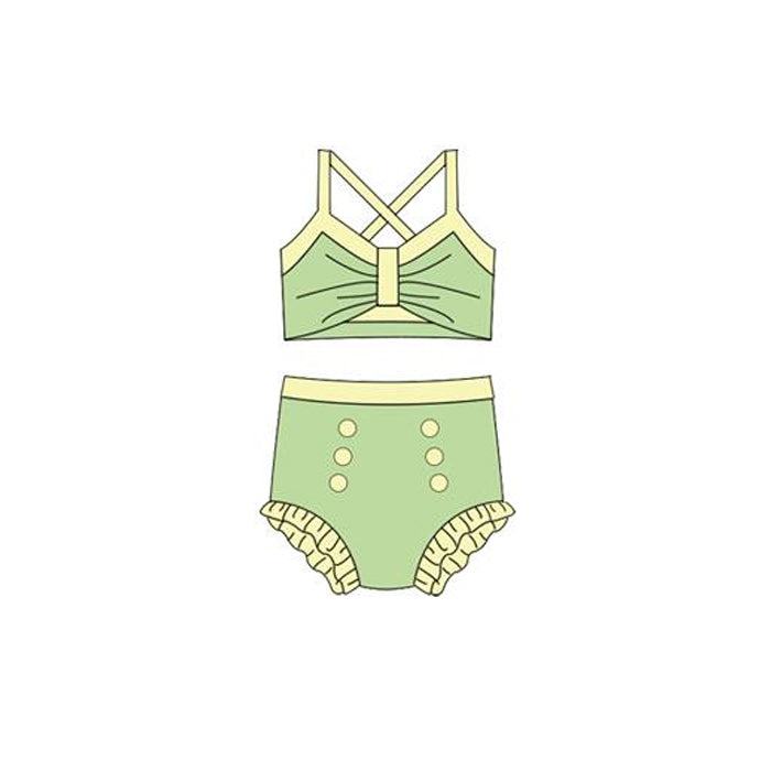 12.13 S0667 Pre order No Moq Baby Girls Light Green Strap Vest Top Bummies 2 Pieces Swimsuits