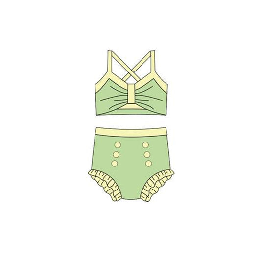 12.13 S0667 Pre order No Moq Baby Girls Light Green Strap Vest Top Bummies 2 Pieces Swimsuits