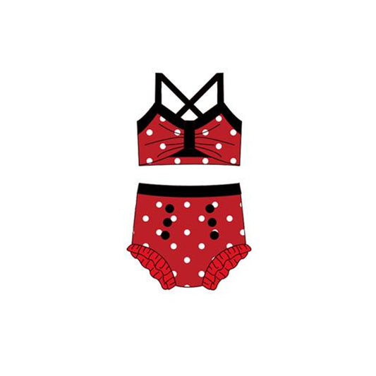 12.13 S0671 Pre order No Moq Baby Girls Red Polka Dots Strap Vest Top Bummies 2 Pieces Swimsuits