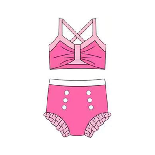 12.13 S0679 Pre order No Moq Baby Girls Hot Pink Strap Vest Top Bummies 2 Pieces Swimsuits