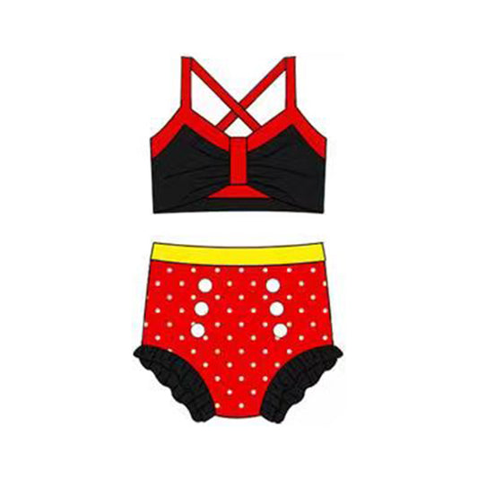 12.13 S0680 Pre order No Moq Baby Girls Black Red Strap Vest Top Bummies 2 Pieces Swimsuits