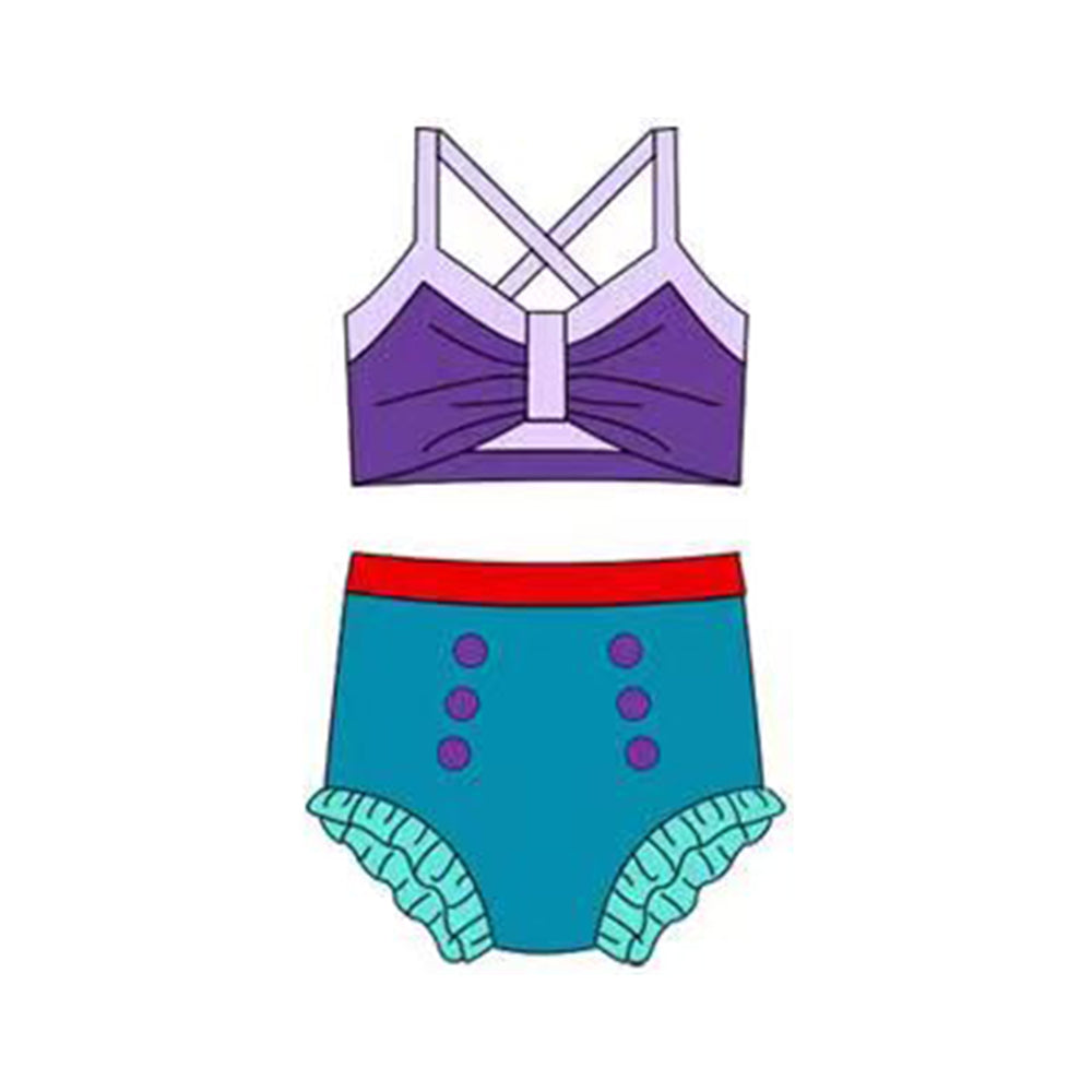 12.13 S0683 Pre order No Moq Baby Girls Purple Blue Strap Vest Top Bummies 2 Pieces Swimsuits