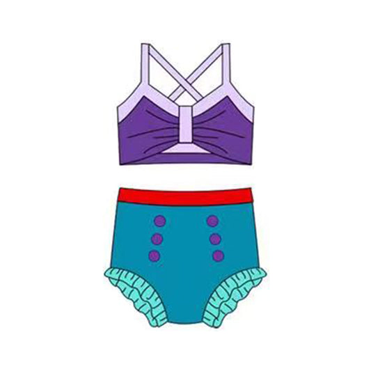 12.13 S0683 Pre order No Moq Baby Girls Purple Blue Strap Vest Top Bummies 2 Pieces Swimsuits