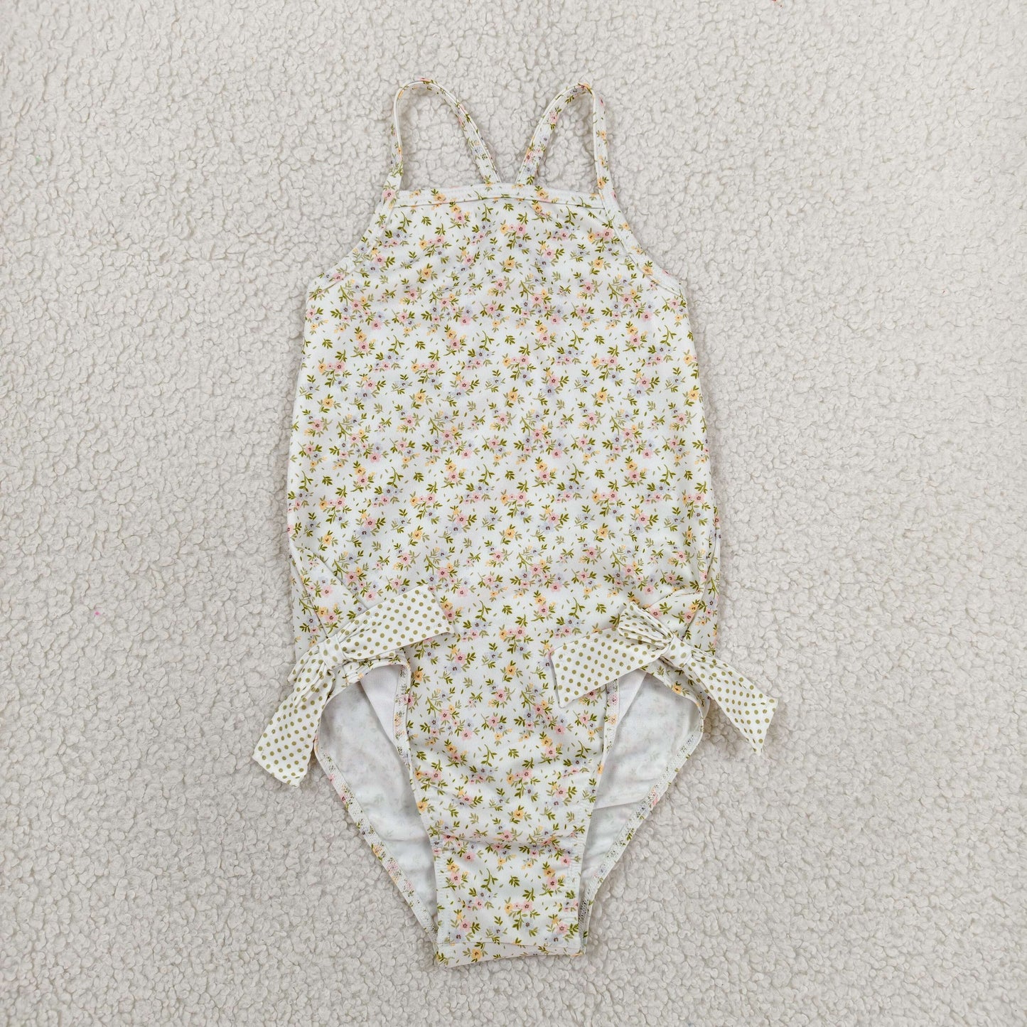 S0723 RTS NO MOQ （In stock ）Straps floral bow baby girls one piece summer swimsuit