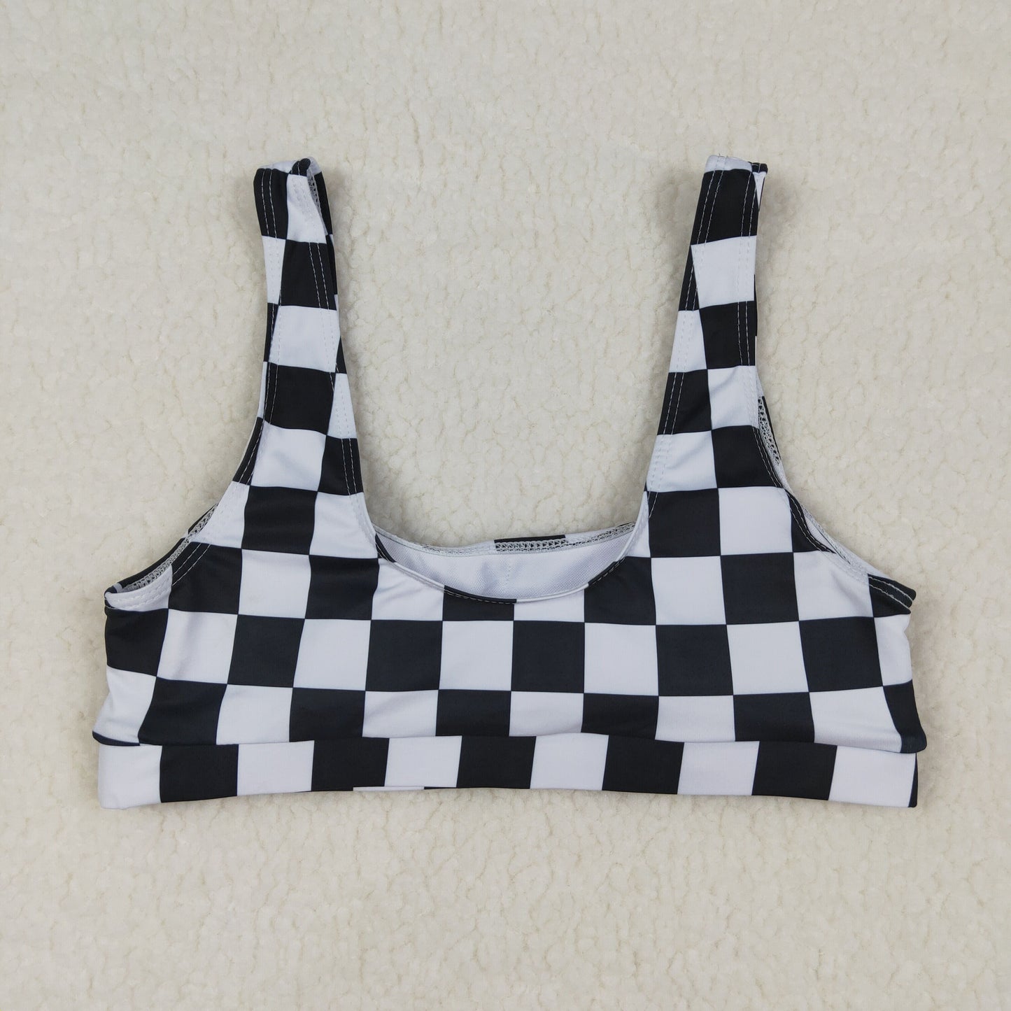 3.30 RTS NO MOQ （In stock）S0736 Black plaid adult women summer swim top