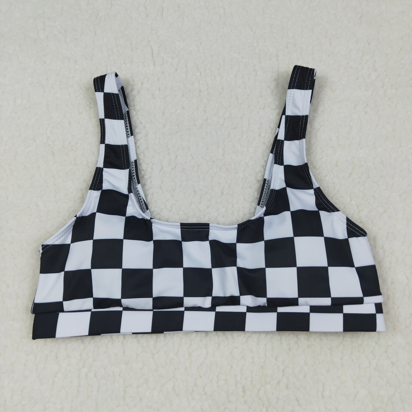 3.30 RTS NO MOQ （In stock）S0736 Black plaid adult women summer swim top