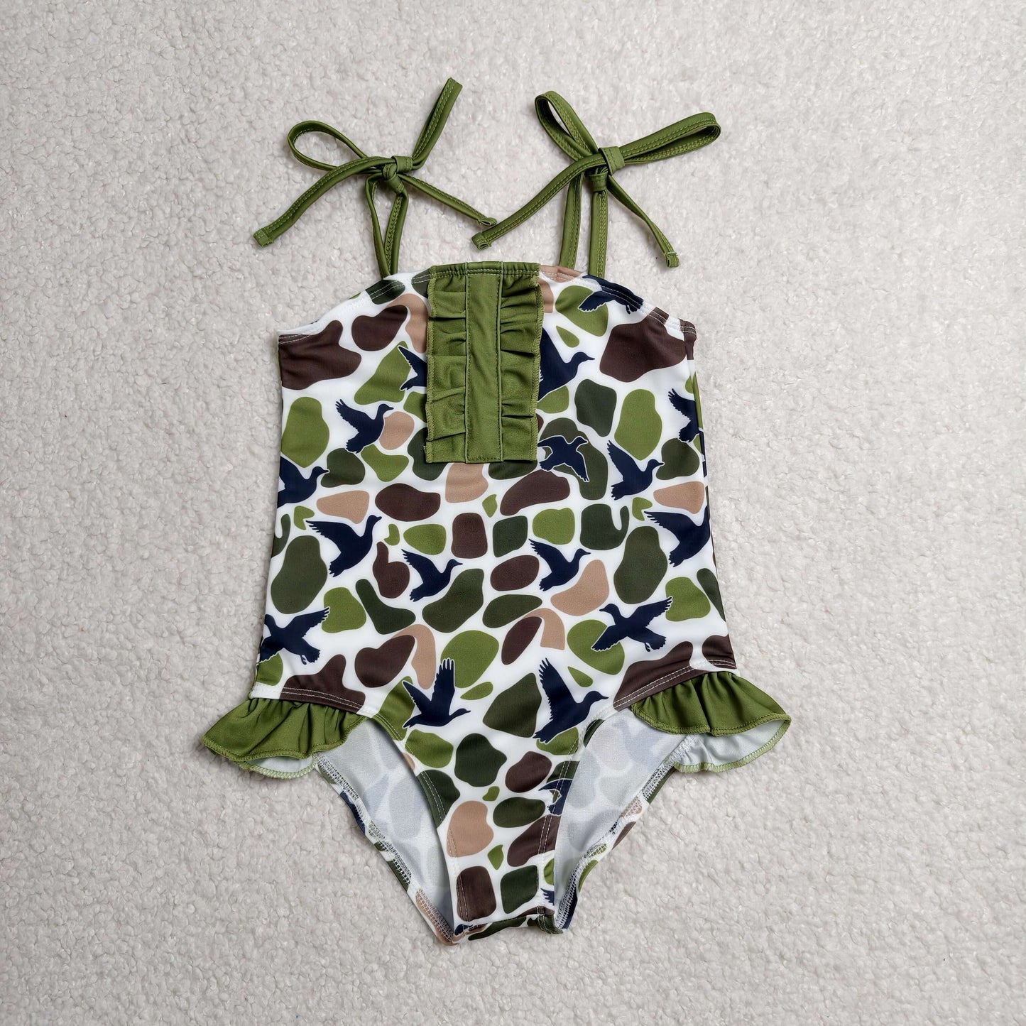 S0744 RTS NO MOQ （In stock）Baby Girls Strap Southern Green Camo Ducks Hunting Swimsuits