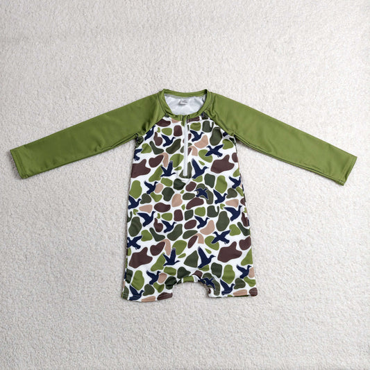 S0748 RTS NO MOQ （In stock）Baby Boys Southern Green Camo Ducks Hunting Swimsuits