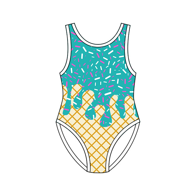 4.8 Pre order No Moq Baby Girls Sleeveless Sprinkles Drip Swimsuits