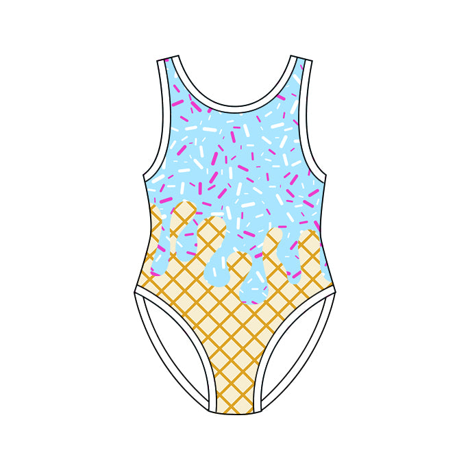 4.8 Pre order No Moq Baby Girls Sleeveless Sprinkles Drip Swimsuits