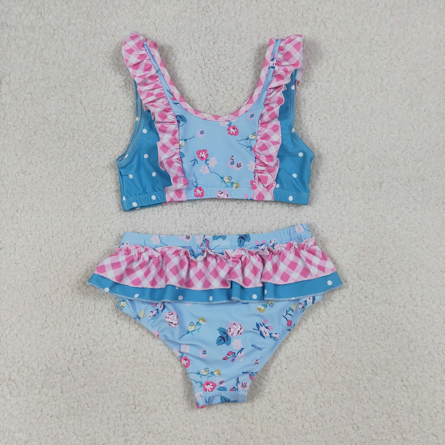 4.11 S0777 RTS NO MOQ （In stock ）Baby Girls Sleeveless Flowers Button Vest Top Bummies Short Swimsuits