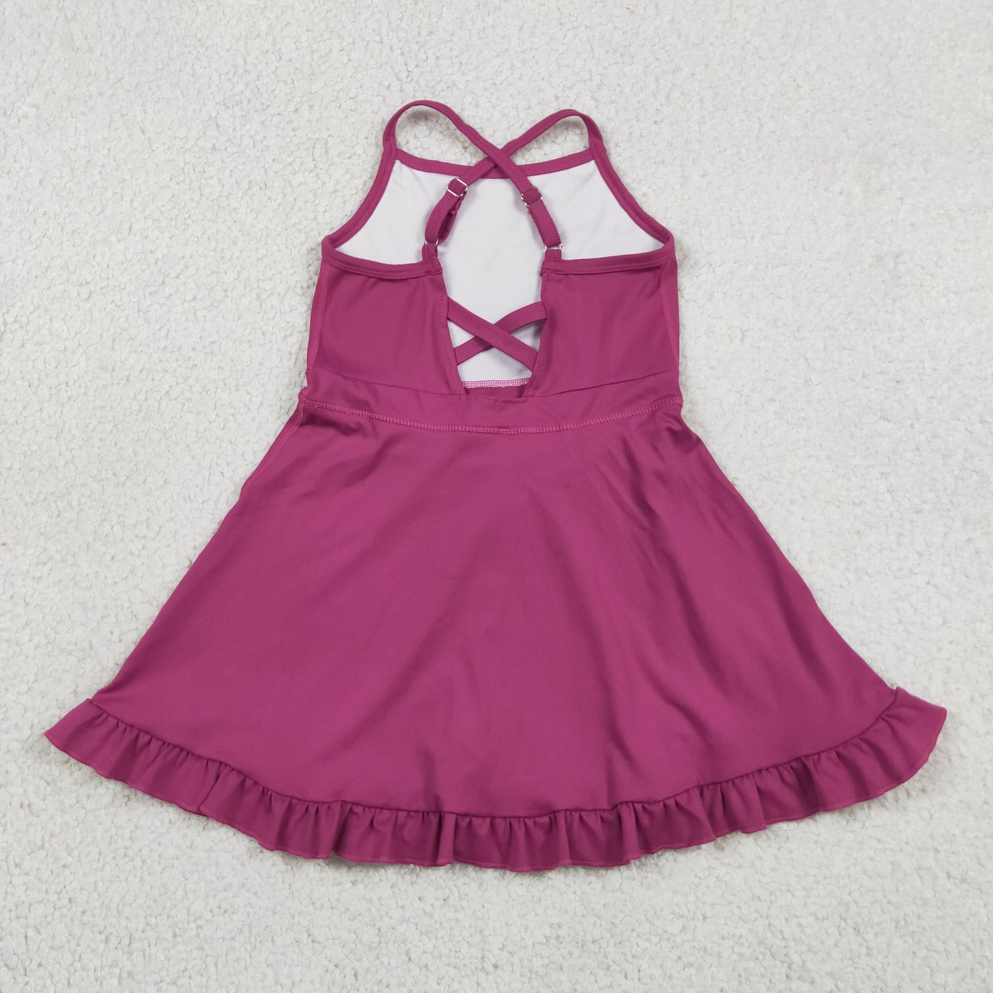 S0778 RTS NO MOQ （In stock）Dark pink straps ruffle baby girls summer active wear