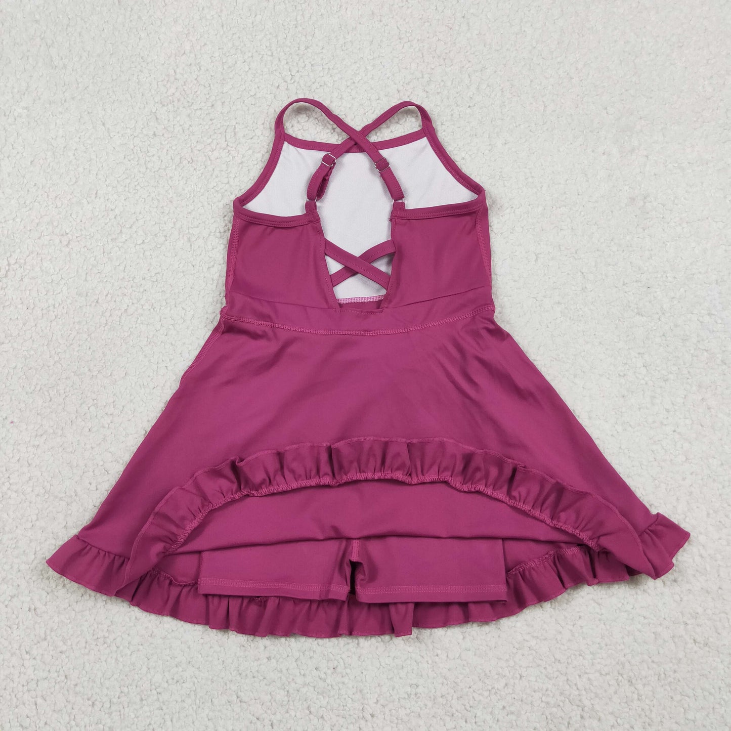 S0778 RTS NO MOQ （In stock）Dark pink straps ruffle baby girls summer active wear