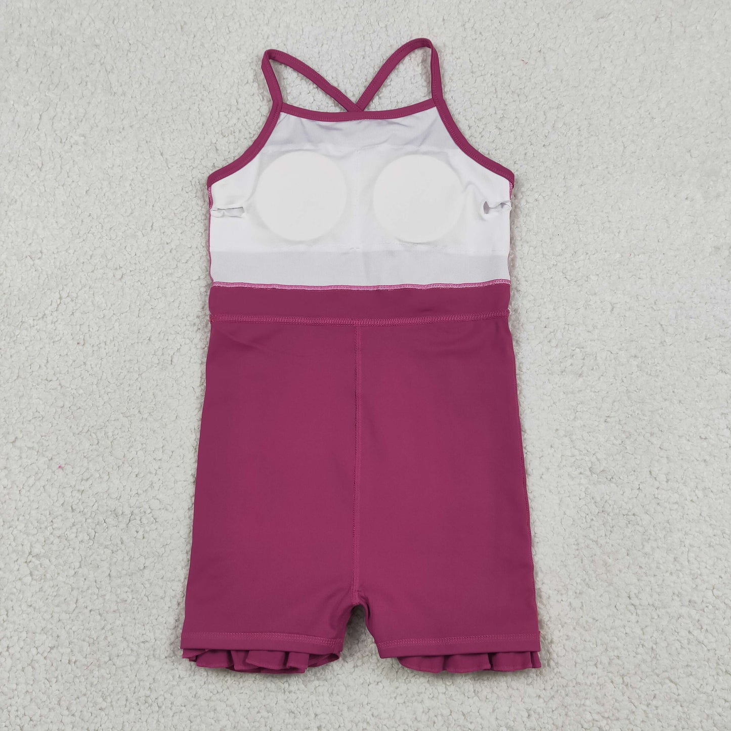 S0778 RTS NO MOQ （In stock）Dark pink straps ruffle baby girls summer active wear