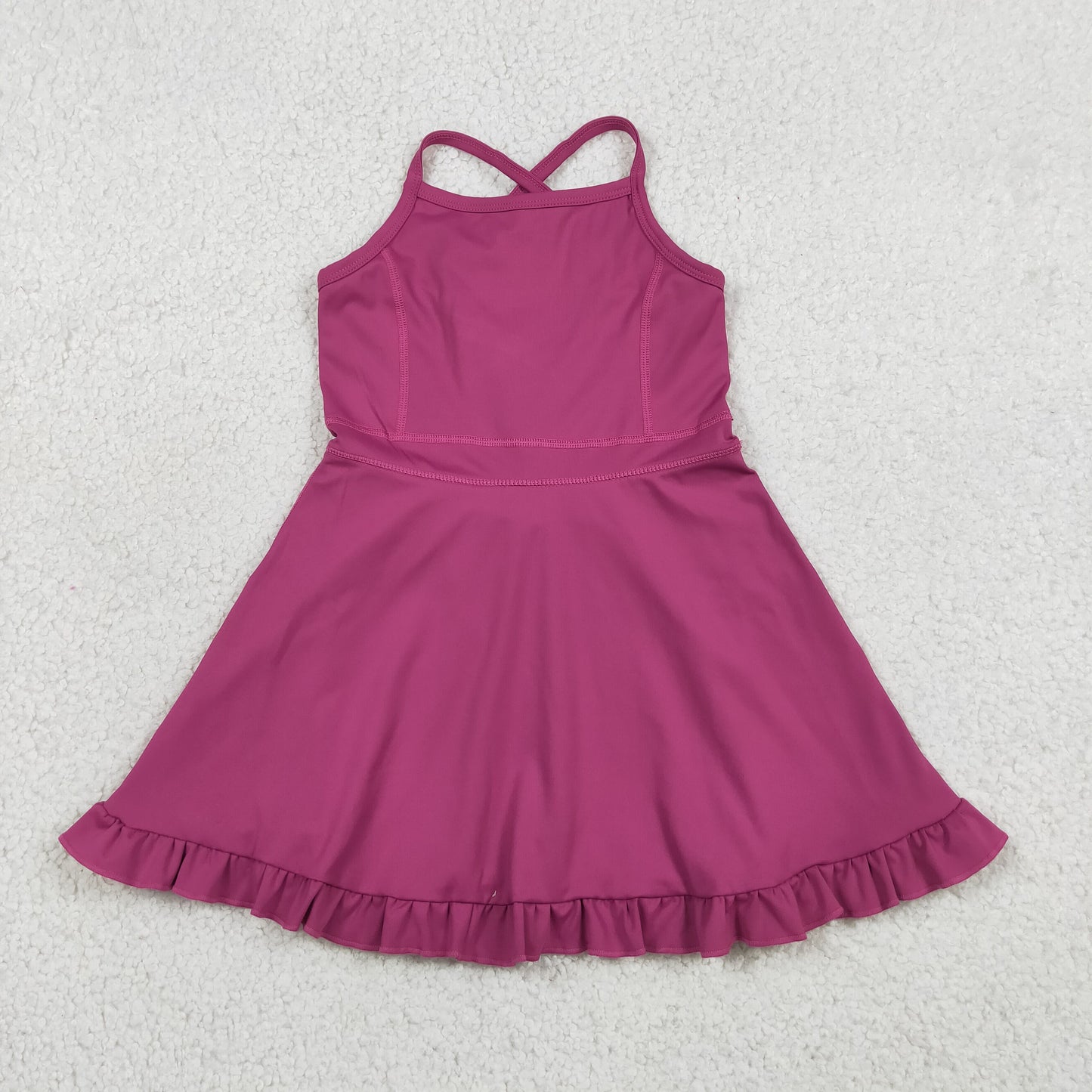 S0778 RTS NO MOQ （In stock）Dark pink straps ruffle baby girls summer active wear