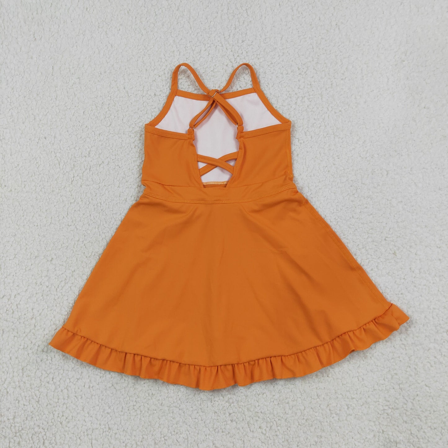 S0780 RTS NO MOQ （In stock）yoga fabric cotton Baby Girls Orange Athletic Sleeveless Knee Length Active Yoga Dress
