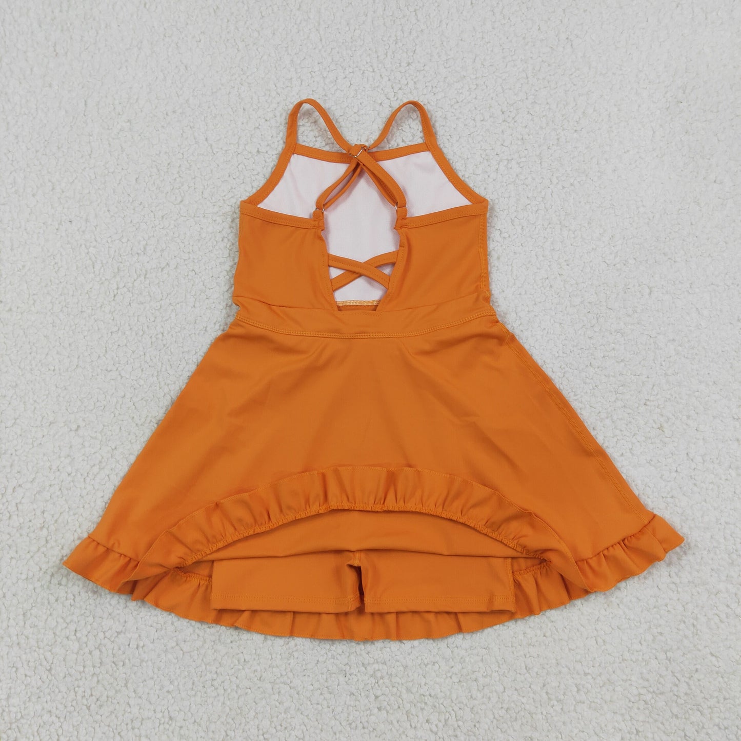 S0780 RTS NO MOQ （In stock）yoga fabric cotton Baby Girls Orange Athletic Sleeveless Knee Length Active Yoga Dress