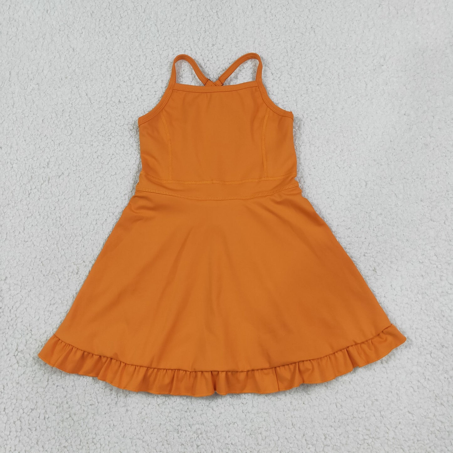 S0780 RTS NO MOQ （In stock）yoga fabric cotton Baby Girls Orange Athletic Sleeveless Knee Length Active Yoga Dress