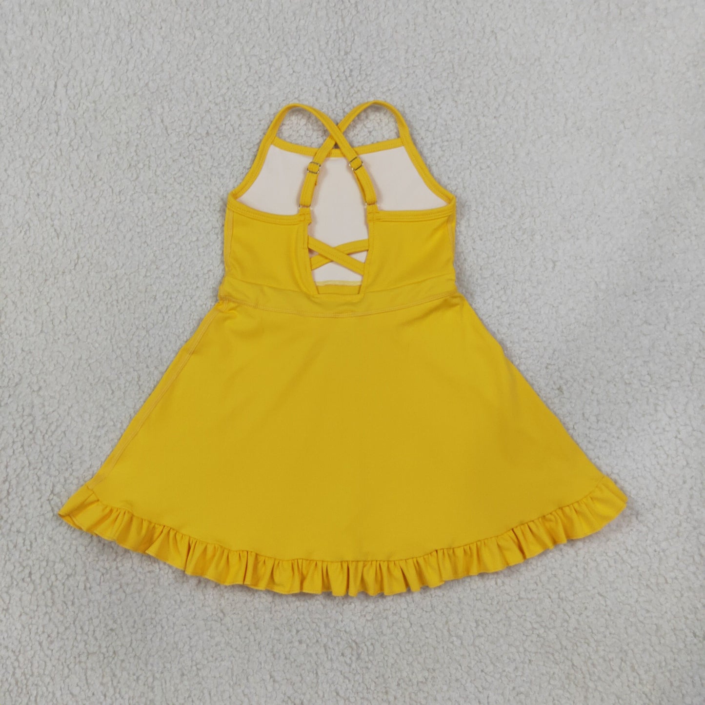RTS NO MOQ （In stock）yoga fabric S0781 Baby Girls Yellow Athletic Active Wear Knee Length Dresses
