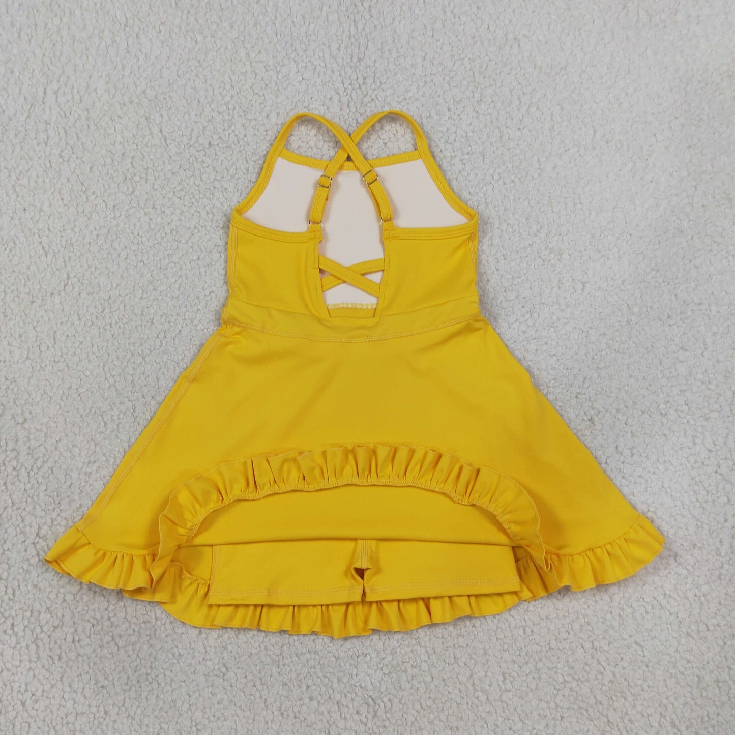 RTS NO MOQ （In stock）yoga fabric S0781 Baby Girls Yellow Athletic Active Wear Knee Length Dresses