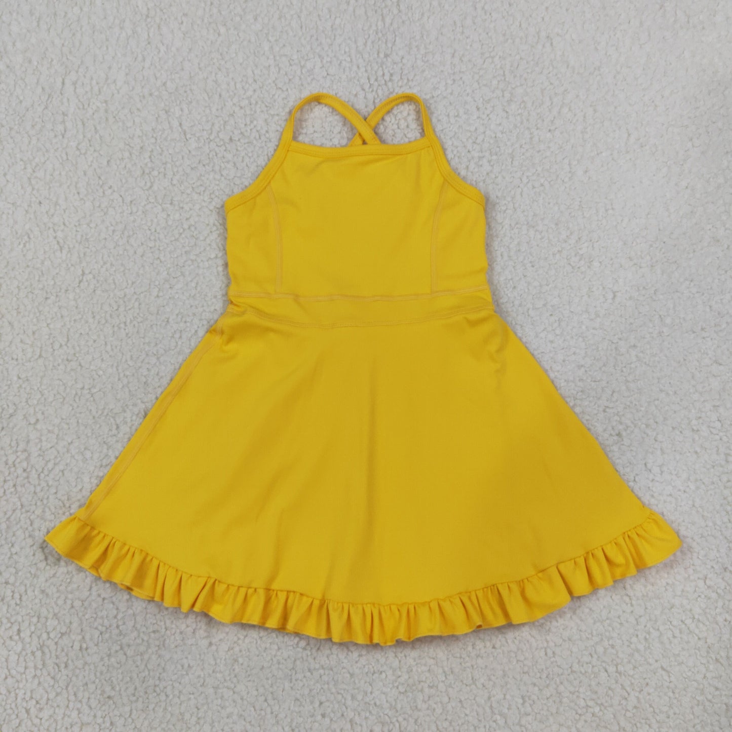 RTS NO MOQ （In stock）yoga fabric S0781 Baby Girls Yellow Athletic Active Wear Knee Length Dresses