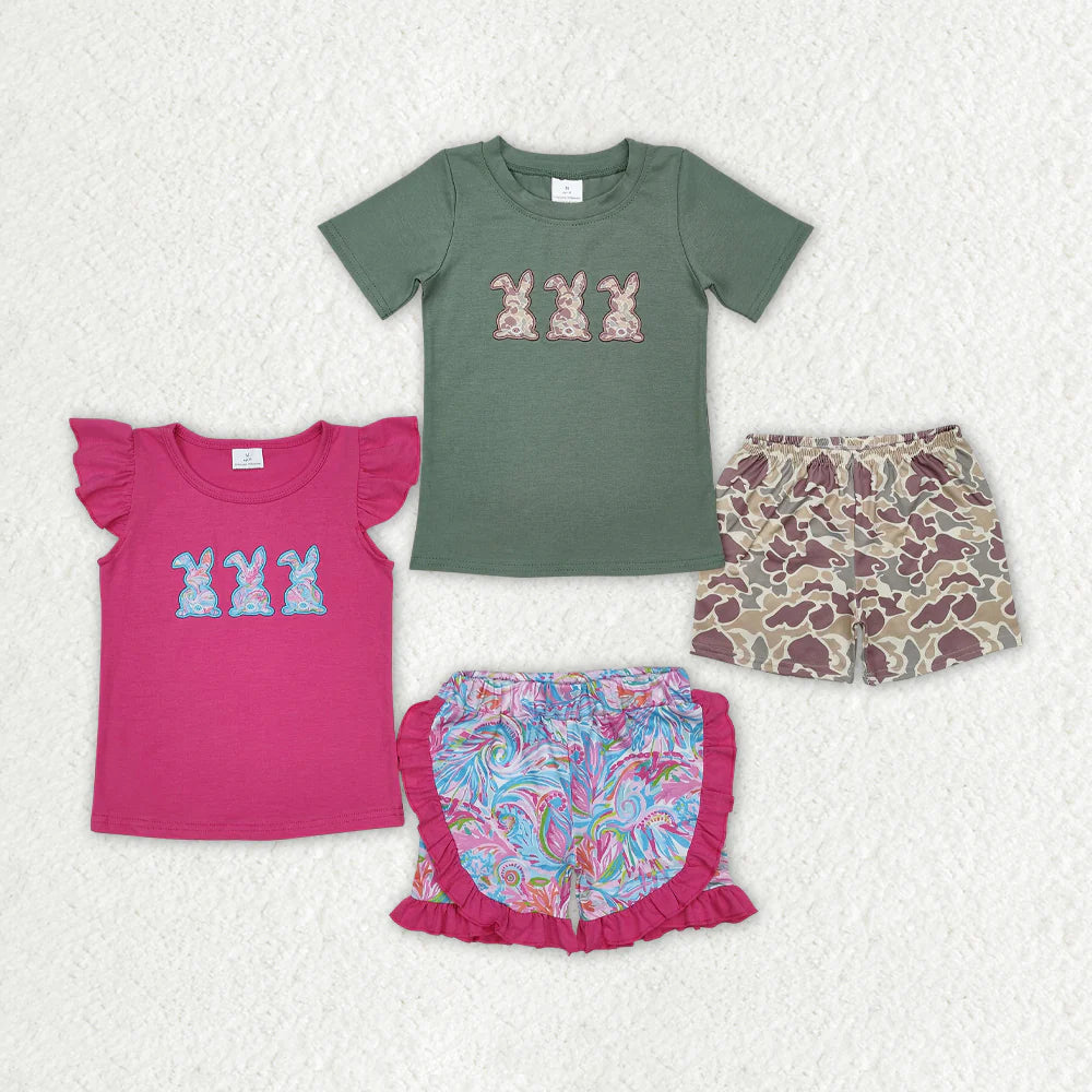 12.29 RTS Sibling Boys Baby Girls Easter Rabbits Shirt Shorts Clothes Sets