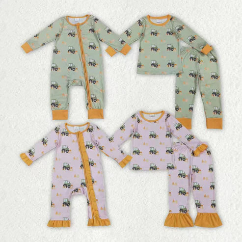 9.30 RTS Sibling Baby Kids Fall Trucks Pumpkins Farm Rompers Pajamas Sets